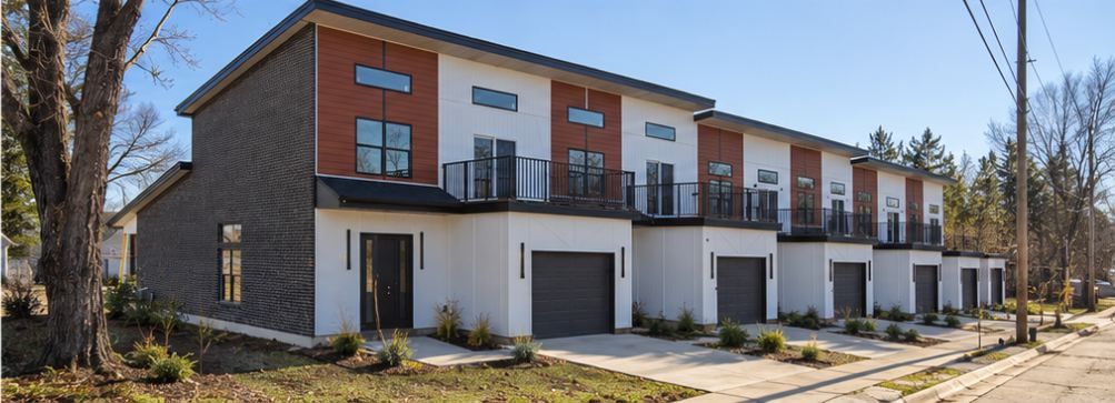 Angled street view of the Indiana Townhomes