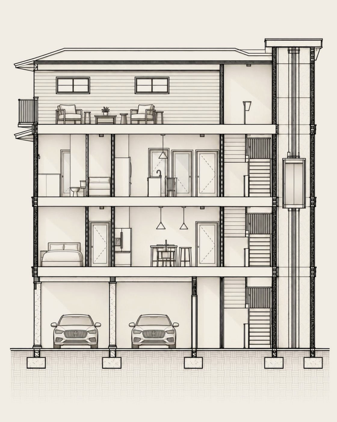Conceptual building section drawing